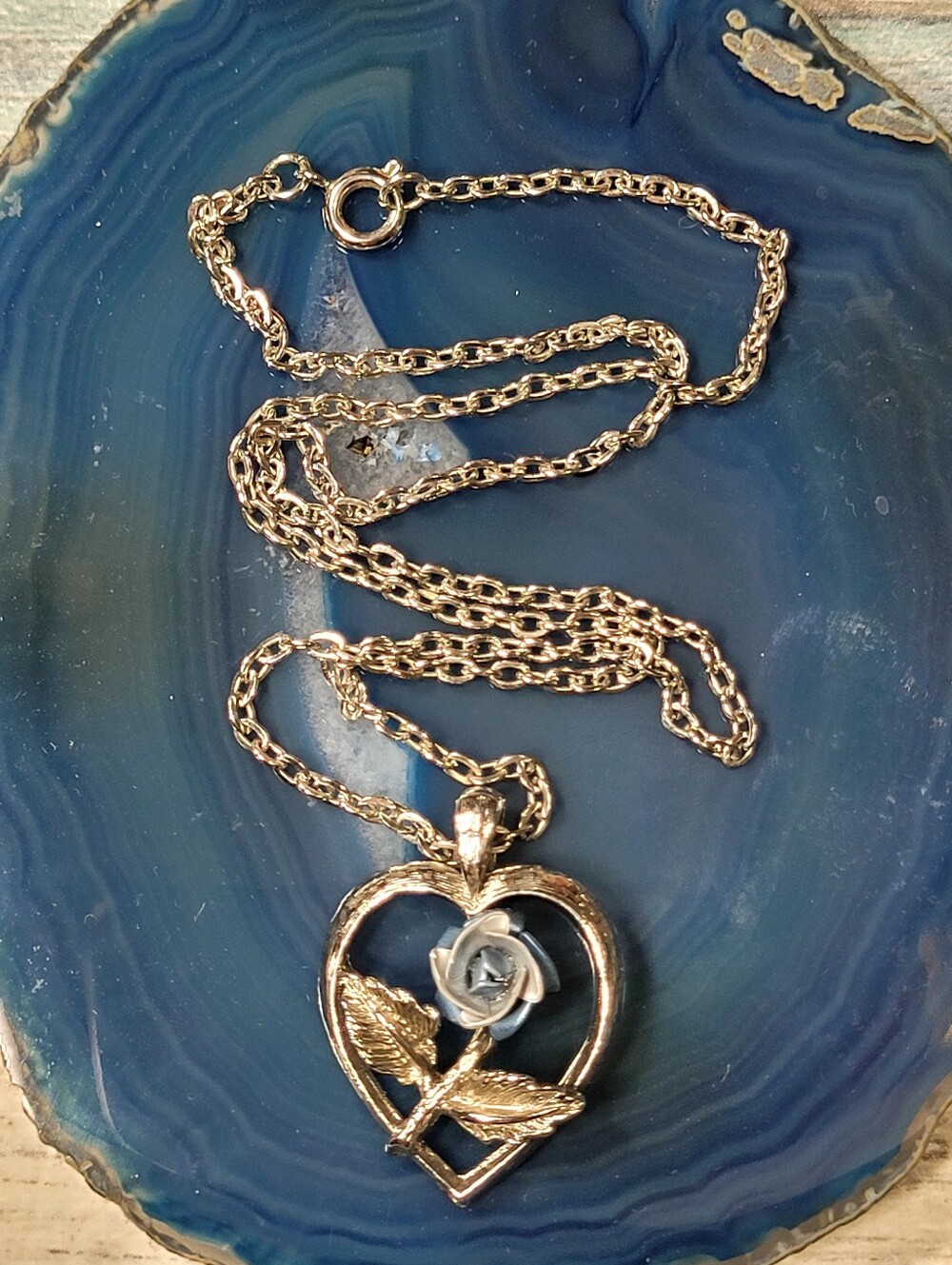 Silver and blue Heart Rose Pendant Necklace - Unbranded